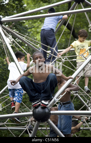 Children play at the Vanderbilt playground at Prospect zPark, Brooklyn, New York. Stock Photo