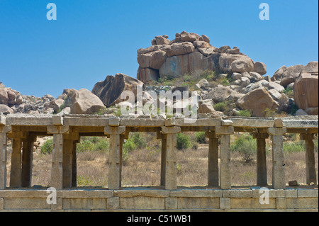 Ruins of krishna bazaar at Vitthala temple in Hampi, Karnataka, India. Stock Photo