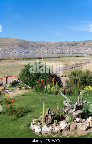 View of Puno and Lake Titicaca, Peru Stock Photo