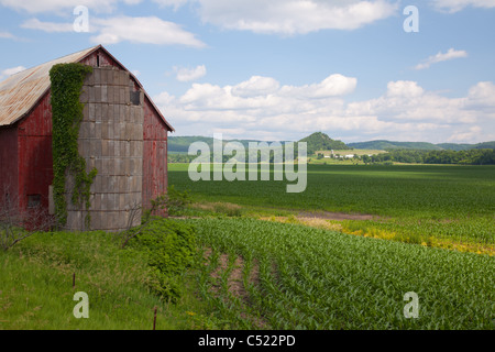 rural scene along the Driftless Area Scenic Byway, Allamakee County, Iowa Stock Photo