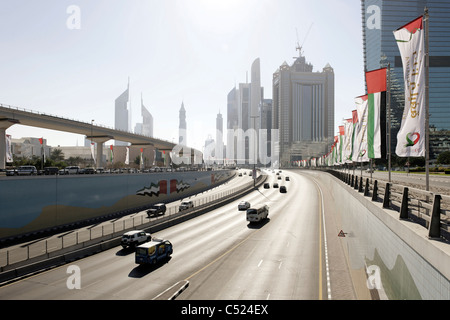 Modern architecture, high-rise buildings, Sheikh Zayed Road, Downtown Dubai, Dubai, United Arab Emirates, Middle East Stock Photo