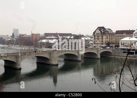 View of the Mittlere Brücke / Middle Bridge and the river Rhine, Basel Stock Photo