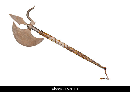 The ancient weapon - a halberd. It is isolated on a white background ...