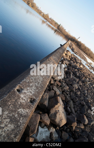 Submerged dam for controlling the water level in River Oulujoki , Finland Stock Photo