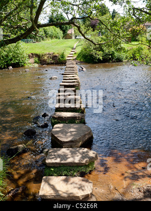 A footpath over stepping stones over the river Esk in Lealholm North Yorkshire. Stock Photo