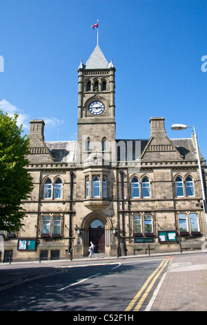 Town Hall, Colne, Lancashire, England,  UK.( Built 1894 - designed by Alfred Waterhouse, architect for Manchester Town Hall.) Stock Photo