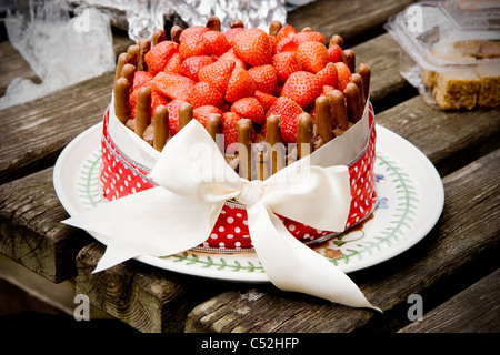 Chocolate and strawberry cake Stock Photo
