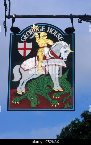 Hambledon, Hampshire, George and Dragon Sign Board, formerly George Hotel pub sign signs inn inns English Saint Saints Stock Photo