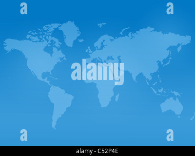 A world map isolated against a blue background Stock Photo