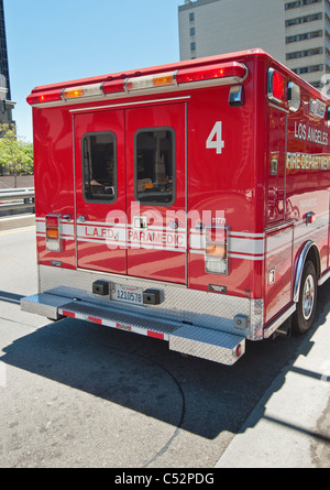 Los Angeles Fire Department Paramedic responding to a call in the financial district of Downtown Los Angeles. Stock Photo