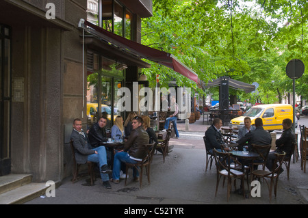 Cafe terrace Strahinjica Bana street Belgrade capital of Serbia Europe