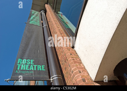 banner on exterior of the rose theatre, kingston upon thames, surrey, england Stock Photo