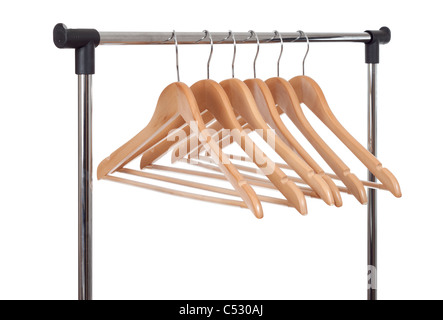 Wooden Clothes Hangers isolated on the white Stock Photo