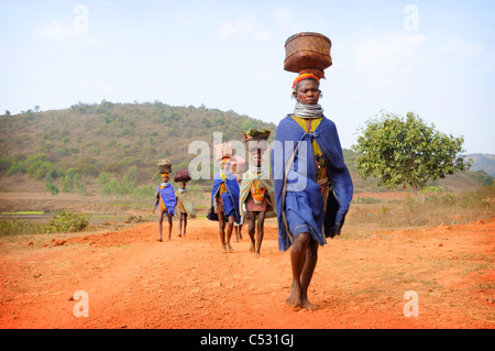 Bonda tribal people in the Indian state of Orissa Stock Photo