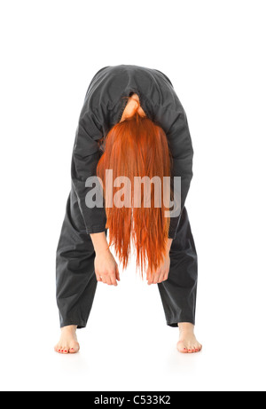 girl in black kimono bows, isolated on white Stock Photo