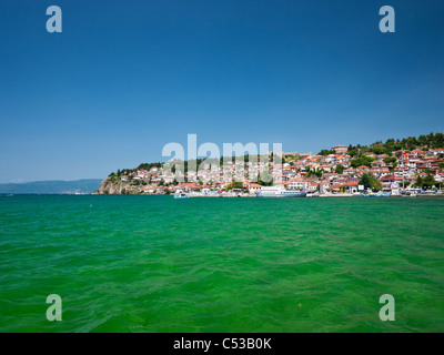 The UNESCO World Heritage site of Ohrid lake and town in Macedonia Stock Photo