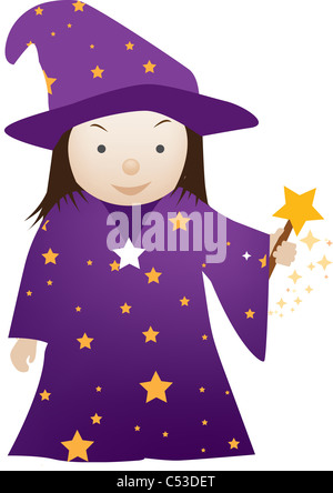 illustration of a little child dressed up as a wizard Stock Photo
