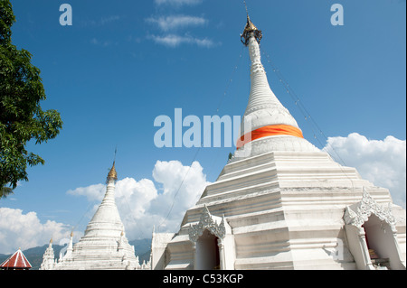 Low angle view of stupa at Wat Phra That Doi Kong Mu temple, Mae Hong Son Province, Thailand Stock Photo