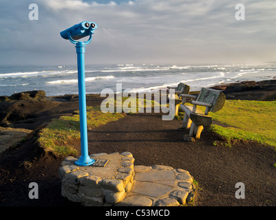 Viewing telescope at Smelt Sands State Park, Oregon Stock Photo