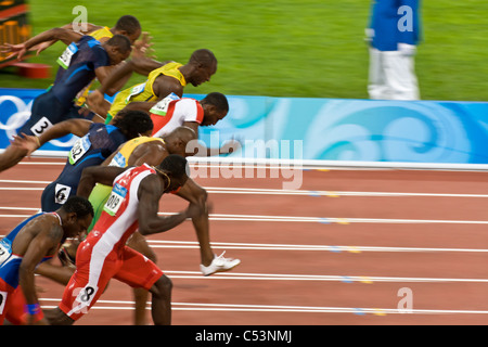 Start of Men's 100 meter sprint Beijing Olympics 2008 Stock Photo