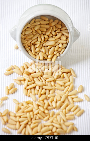 fresh pine nuts in a white bowl Stock Photo