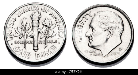 A United states Dime, or 1/10 dollar. Stock Photo