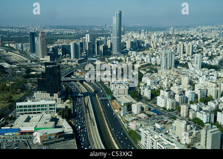 Panoramic view of Tel Aviv from Azrieli Tower restaurant, Tel Aviv Israel Stock Photo