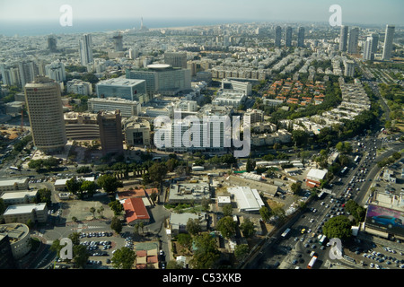 Panoramic view of Tel Aviv from Azrieli Tower restaurant, Tel Aviv Israel Stock Photo