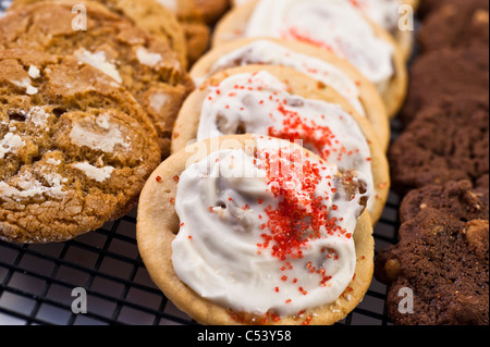 Christmas cookies in rows and stacked up. Stock Photo
