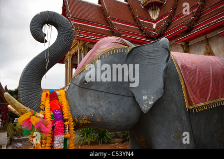 Elephant statue next to Wat Chalong - Buddhist temple in Phuket, Thailand. Stock Photo
