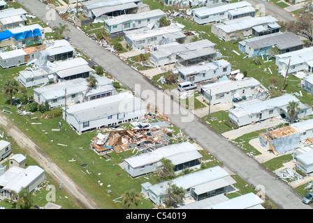 Hurricane Charlie , Punta Gorda, FL mobile home park damage Stock Photo