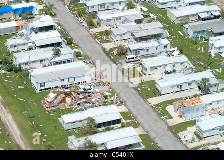 Hurricane Charlie , Punta Gorda, FL mobile home park damage Stock Photo