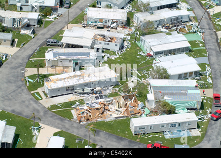 Hurricane Charlie , Punta Gorda, FL mobile home park damage Stock Photo