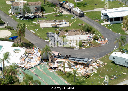 Hurricane Charlie , Punta Gorda, FL mobile home park damage Stock Photo