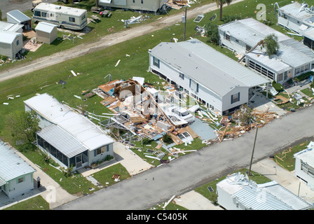 Hurricane Charlie , Punta Gorda, FL mobile home park damage Stock Photo