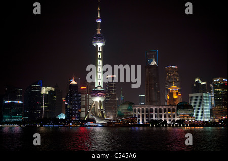 Skyscrapers at the waterfront, Oriental Pearl Tower, Huangpu River, Pudong, Shanghai, China Stock Photo