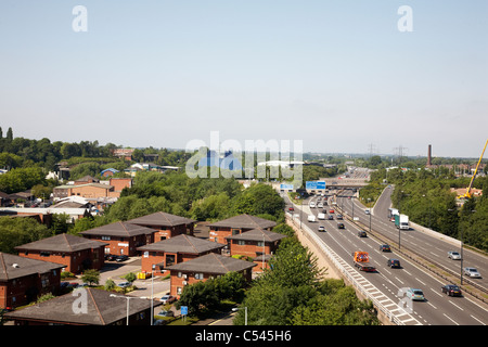 The M60 motorway with Pyramid building as seen from Stockport viaduct Stock Photo