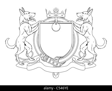 Dog pets heraldic shield coat of arms. Notice the collar instead of garter. Stock Photo