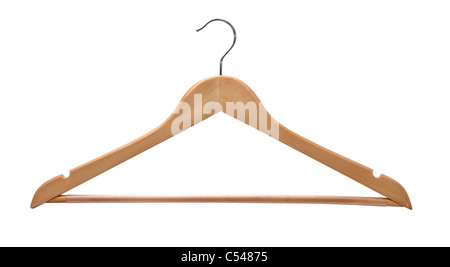 Wooden coat hanger isolated on a white background. Stock Photo