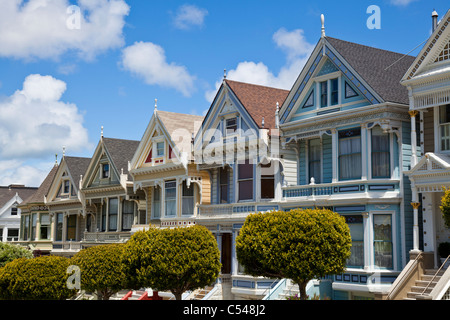 San Francisco  the famous 'Painted Ladies' well maintained old Victorian houses on Alamo Square California USA Stock Photo