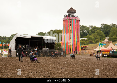 The park stage viewing tower, Glastonbury Festival 2011, Somerset, England, United Kingdom. Stock Photo