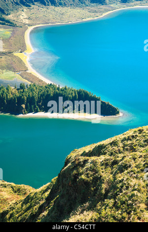 Fire Lake (Lagoa do Fogo) in Fogo crater. Sao Miguel island, Azores, Portugal. Stock Photo