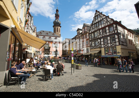 Town square with typical half-timber architecture in Cochem, Rhineland-Palatinate, Germany Stock Photo