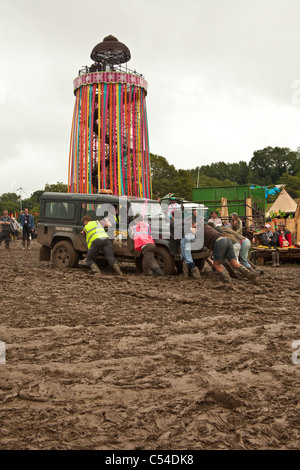 The park stage viewing tower, Glastonbury Festival 2011, Somerset, England, United Kingdom. Stock Photo