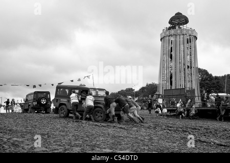 The park stage viewing tower, Glastonbury Festival 2011, Somerset, England, United Kingdom. Stock Photo