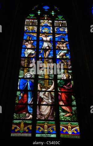 Stained-glass window at Eglise Saint-Maurice, Saint Maurice Church, Rue de Paris, Lille, Nord-Pas de Calais, France Stock Photo