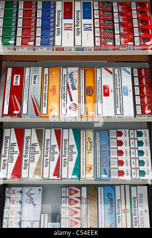 cigarette shelf in a duty free shop on Island Helgoland Stock Photo