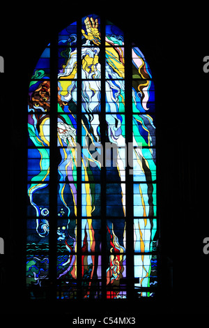 Stained glass window designed by Stanislaw Wyspianski in Franciscan Church, Krakow, Poland. Stock Photo