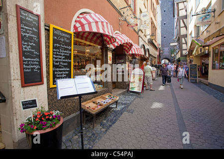 Small alley with shops in the old town, Cochem, Moselle, Mosel river, Rhineland-Palatinate, Germany, Europe Stock Photo