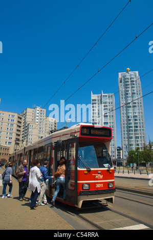 Tram 1 at Palaceplein square Scheveningen Den Haag the Hague province of South Holland the Netherlands Europe Stock Photo